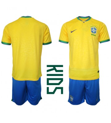 Brasilien Hjemmebanesæt Børn VM 2022 Kort ærmer (+ korte bukser)
